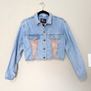 Vintage F.T. Brand Light Wash Southwestern Embroidered Cropped Denim Jacket